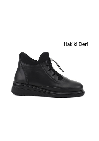 Gönderir Kadın Siyah Fermuarlı Bağcıklı Hakiki Deri Bot Dkzb80042993