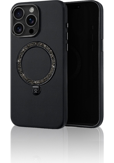 Apple Uyumlu iPhone 16 Pro Max Kılıf Magsafe Şarj Özellikli Standlı Suni Deri Pynana Dancing Circle Serisi Siyah