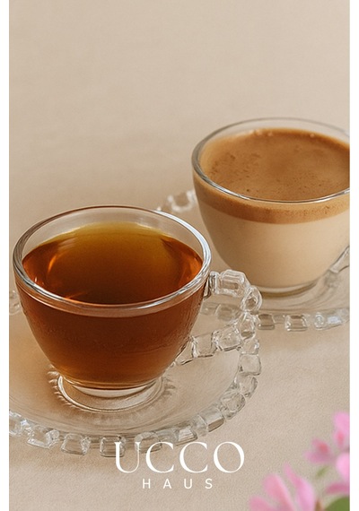 2'li Cam Fincan Seti 2 Bardak + 2 Tabak Kahve Fincanı Çay Fincanı Şık Kahve Ve Çay Sunum Bardağı Şeffaf