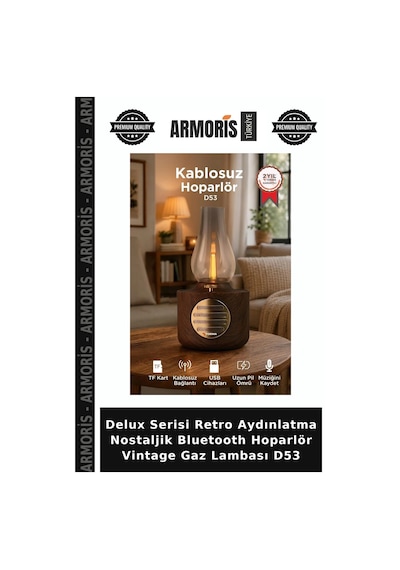 Delux Serisi Retro Aydınlatma Nostaljik Bluetooth Hoparlör Vintage Gaz Lambası D53
