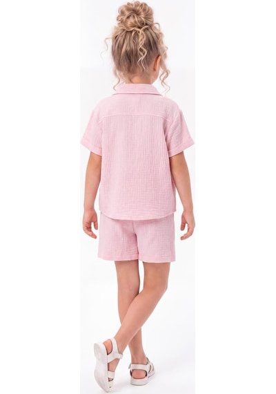 Mnk Baby & Kids Kız Çocuk 3 Parça Pamuklu Müslin Rahat Takım M00837 Pembe