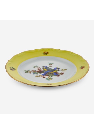 Mavi Kuşlu Sarı Porselen Pasta Tabağı 19 Cm