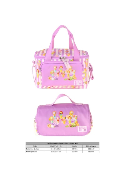Calacilo Flowers Baskılı Kız Çocuk Lila Renk Beslenme Çantası Ve Kalemlik Seti - Setcc-c4072