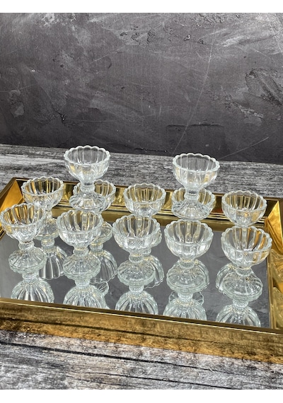 6 Lı Ayaklı Mini Kristal Cam Lüks Lokumluk Kahve Yanı Sunumluk Ka