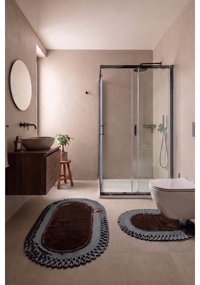 Banyo Paspası Takımı 60x100+40x60 Cm Dış Trikot Acı Kahve & Antrasit Gri