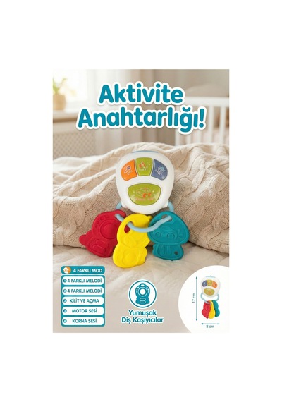 Renkli Anahtarlık Şeklinde Bebek Aktivite Aksesuarı - 4 Çalışma Modlu, Yumuşak Diş Kaşıyıcılı Ses Çıkaran Yenidoğan Eğlencesi 3 Ay+