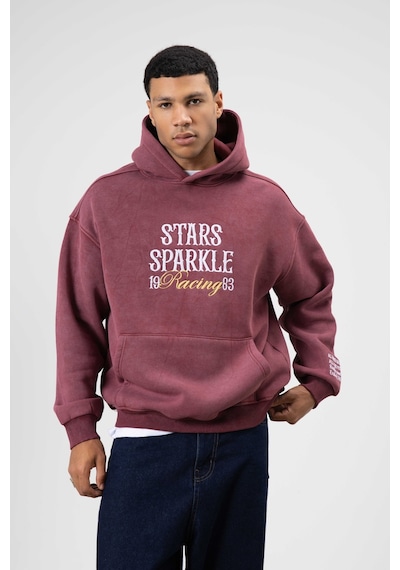 Vamos Oversize Nakış Baskılıkapüşonlu Sweatshirt Bordo