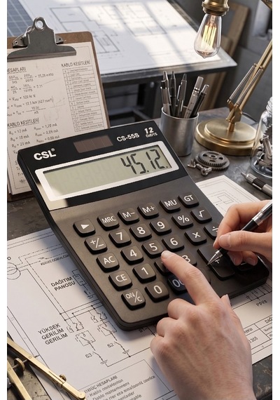 Hesap Makinesi Siyah 12.5x17 Cm 1 Adet Csl Cs-55s 12 Haneli Orta Boy Ofis Büro Masaüstü Hesap Makinası