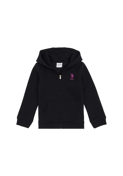 U.S. Polo Assn. Kız Çocuk Siyah Kapüşonlu Fermuarlı Şardonlu Basic Sweatshirt 50316809-VR046