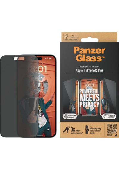 Panzerglass Apple Uyumlu iPhone 15 Plus Ultra wide Fit Çerçeve Aparatlı Gizli hayalet Ekran Koruyucu