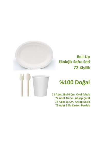 Ekolojik 72 Kişilik Parti Piknik Sofra Sunum Seti - 28x20 Cm. Oval Tabak Bardak Çatal Kaşık Takımı