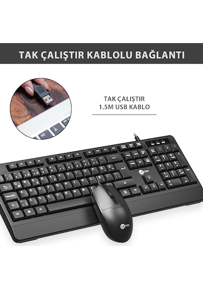 Lecoo CM106 USB Kablolu Türkçe Q Klavye & Mouse Set
