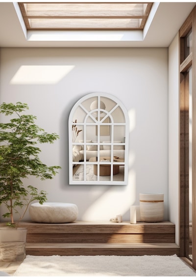 Ant Home Pencere Model, Ayna, Duvar Aynası, Salon Aynası, Dressuar Aynası, Ahşap Lake Boyalı, Beyaz