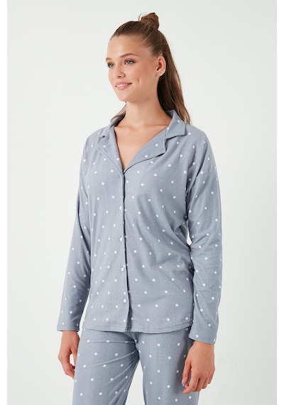 Lela Streç Standart Fit Düğmeli Bayan Pijama Takımı 60956601 Gri