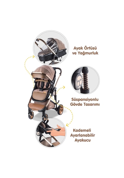 Baby Care Bebek Arabası - Bc 440 Colarado Chrome - Travel Oto Koltuklu Krom Bebek Arabası - Kahve
