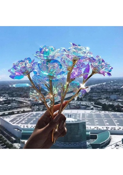 Sevgililer Günü Ve Öğretmenler Günü Hediyesi Solmayan Tekli Galaxy Rose, Gold Saplı Işıltılı Sonsuzluk Gülü 1 Adet Gül