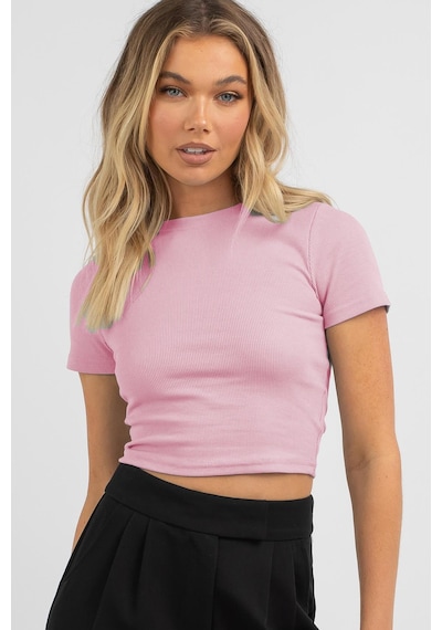 Madmext Toz Pembe Basic Crop Kadın Tişört Mg1772-toz Pembe