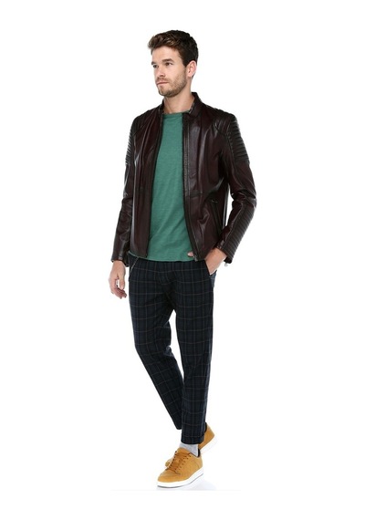 Dericlub E-1083 Gerçek Deri Erkek Mont-Bordo