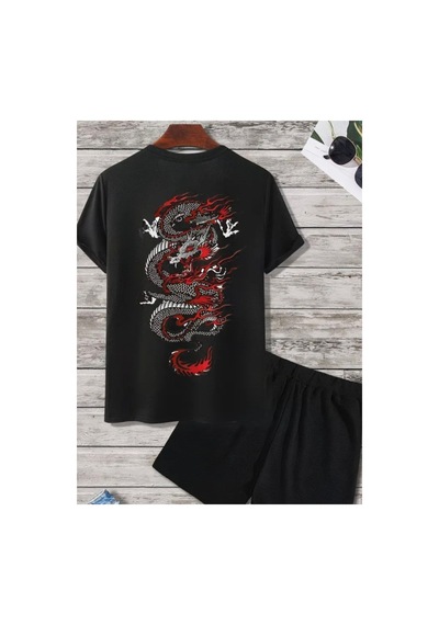 Panda Baskı Tekstil Red Dragon Baskılı Özel Tasarım Oversize Tshirt Siyah