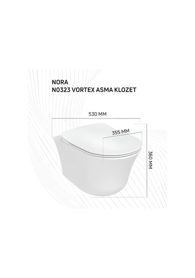 Creavit Nora Vortex Beyaz Asma Klozet No323, Creavit Nora Duck Duroplast Yavaş Kapak Beyaz