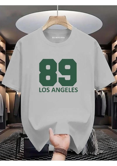 89 Los Angeles Baskılı Oversize Tişört Gri
