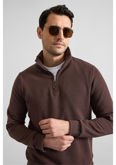 Süvari Koyu Kahve Regular Düz Yarım Balıkçı Yaka Sweatshirt Ssw2013700001-kh9 Koyu Kahverengi
