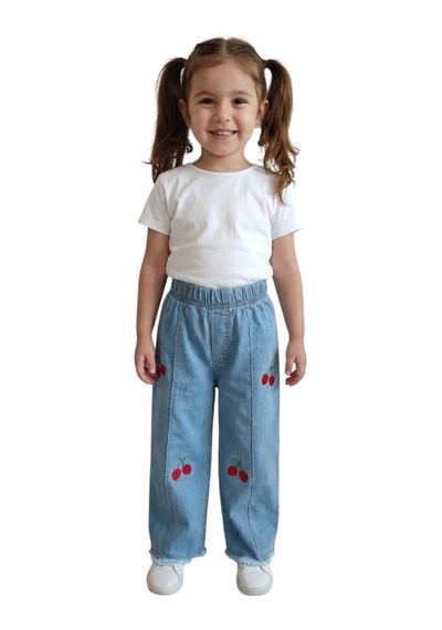 Erdem Kıds Kız Çocuk Pamuklu Beli Lastikli Jean Pantolon Günlük Rahat Kalıp Geniş Bol Paça Kot Pantolon Mavi Mavi Erdem Kıds Kız Çocuk Pamuklu Beli Lastikli Jean Pantolon Günlük Rahat Kalıp Geniş Bol Paça Kot Pantolon Mavi Mavi