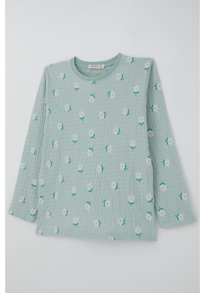 Breeze Kız Çocuk Pijama Takımı Papatya Desenli 9-12 Yaş, Su Yeşili Su Yeşili
