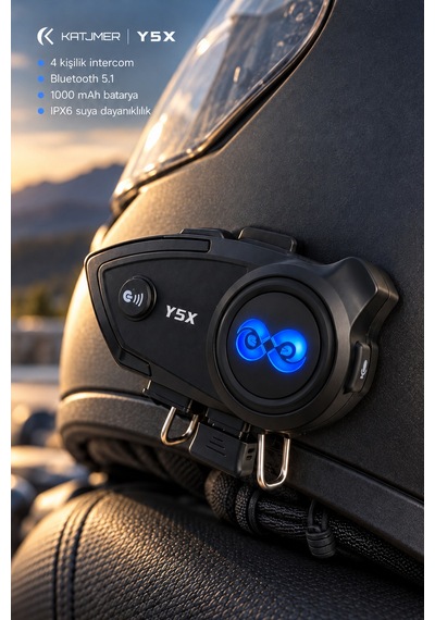 Y5x Bluetooth 5.1 Motosiklet İnterkom Kulaklığı 500 1000 M, Ipx6, 1000 Mah, Cvc, Çift Telefon - Siyah