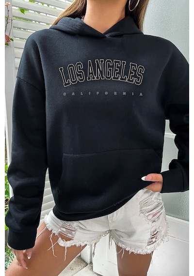 Los Angles Baskılı Sweatshirt Siyah