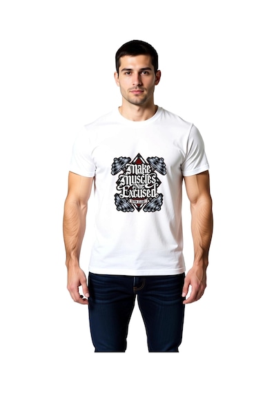 Paybuy Erkek Kas Yap Bahane Değil Baskılı Grafik Tişört Motivasyon Spor Beyaz