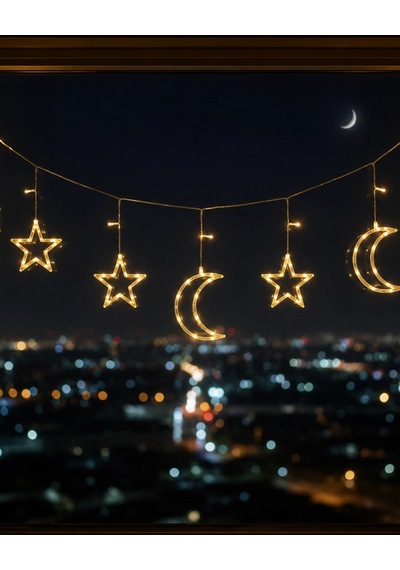 Hubrendy Tekno Büyük Ay Yıldız Led Ramazan Süsü Sıcak Beyaz Dekoratif Işık