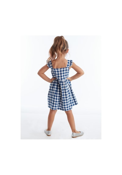 Denokids Yıldız Kedi Ekose Elbise Beyaz - Lacivert