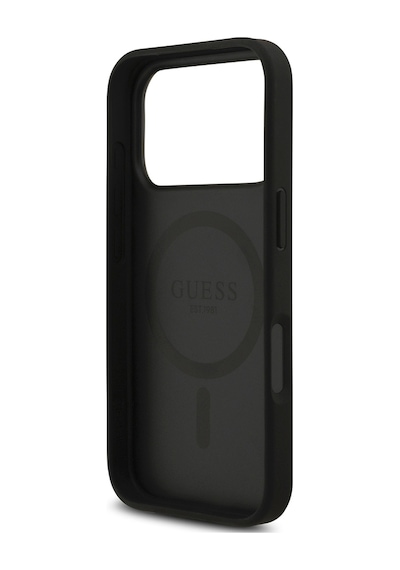 Apple iPhone Uyumlu 18 Pro Kılıf Guess Lisanslı M-safeli Pu Deri Taşlı Üçgen Logo 4g Desenli Strass Kapak Siyah