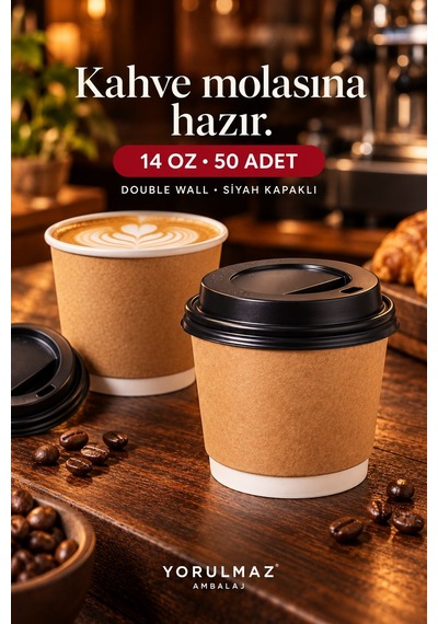 Double Wall Kapaklı Karton Bardak 14 Oz 50 Adet Çift Katmanlı Büyük Boy Sıcak İçecek Bardak Renkli
