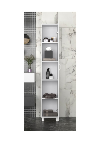 Mimoza Modern 5 Raflı Çok Amaçlı Banyo Dolabı Kapaklı Organizer Dolap Beyaz