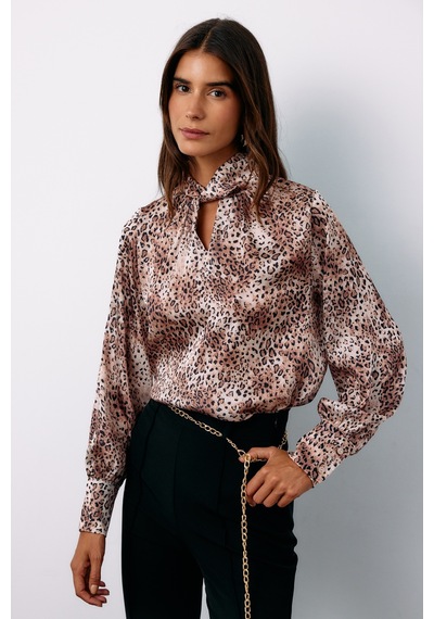 Sateen Detaylı Yaka Leopar Desenli Bluz - Bej-135129 BEJ