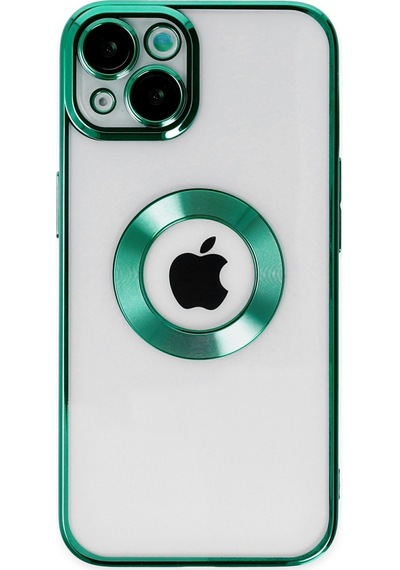 Apple Uyumlu iPhone 14 Yanları Renkli Lens Korumalı Logo Gösteren Şeffaf Luxury Kılıf - Açık Mavi