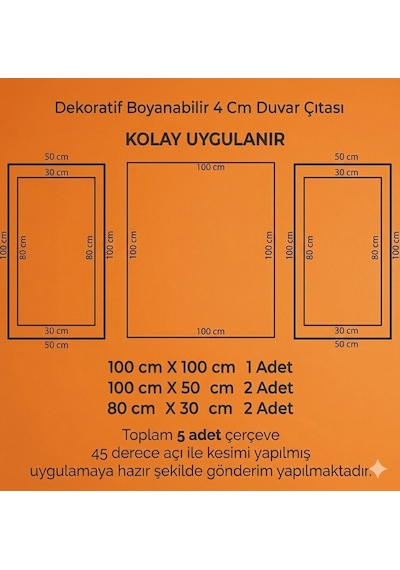Dekoras Dekoratif Boyanabilir Strafor Hazır Kesimli Duvar Çıtası Paketi 4 Cm İç İçe