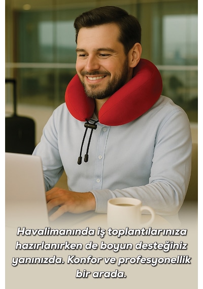 Viscofoam Comfy Ortopedik Seyahat Yastığı Visco Boyun Destekli Seyahat Yastığı - Kırmızı | Ergo Travel