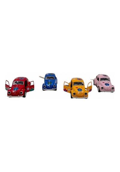 Çiçek Desenli Vosvos Araba 1:38 Ölçek 11 Cm Metal Çek Bırak Açılabilir Kapılı Retro Oyuncak Çok Renkli