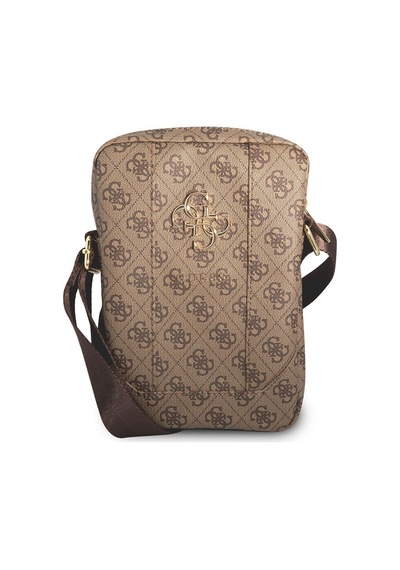 Guess Lisanslı Metal Logolu Fermuarlı 8 İnç Çapraz Askılı Tablet Çantası Kahveringi Çanta