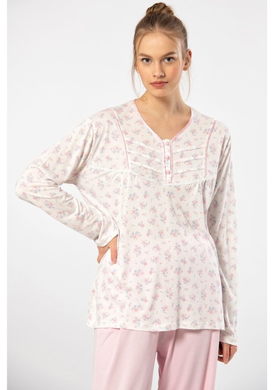 Türen Empirme Patlı Battal Uzun Kollu Pijama Takım 3366/pembe 001