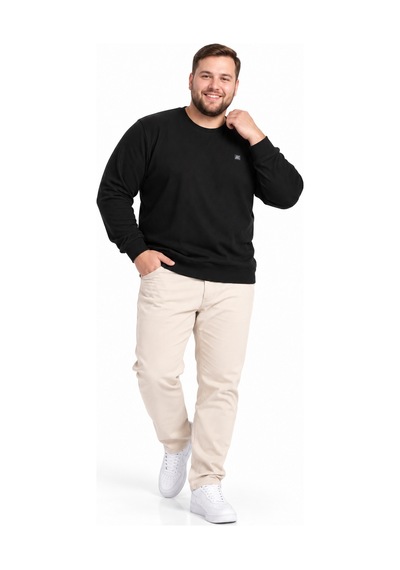 Annex Büyük Beden Basic Waffle Kumaş Erkek Sweatshirt Siyah