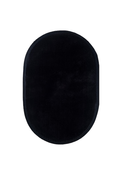 Vl Comfort Puffy Ponpon Saçak Peluş Yıkanabilir Siyah Yolluk Düz Saçak Oval