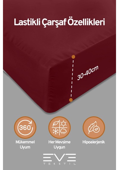 Eve Tekstil %100 Pamuk Ranforce Çarşaflı Yastık Ve Yorgan Kılıflı Çift Kişilik Nevresim Takımı 200x220 Cm Bordo