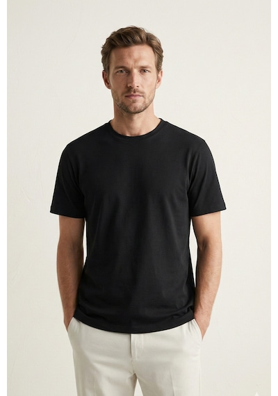 Elemge 3'lü Pamuk Likra Vücuda Oturan Magic Fit Erkek T-shirt Compact Penye Kısa Kol Esnek Tişört Elastan Siyah-beyaz-lacivert