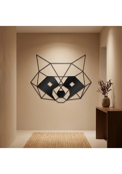 Geometrik Rakun Metal Duvar Tablosu Siyah