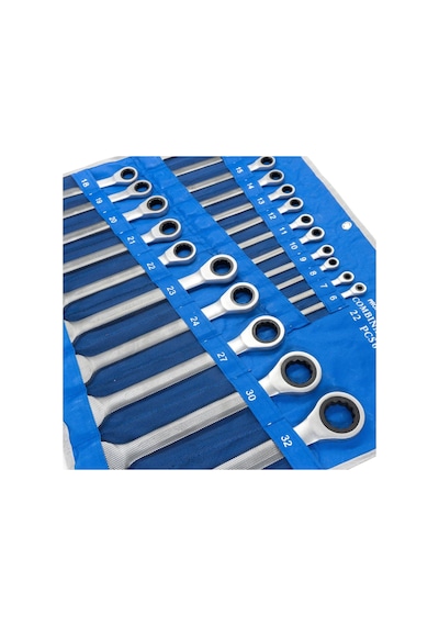 6125 Cırcır Kombine Anahtar Takımı 6-32mm 22 Parça Bez Çantalı
