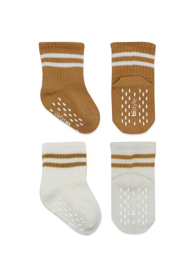Akıllı Bayi 2'li Çemberli Kaymaz Soket Çorap 10125 Ekru Hardal renkli